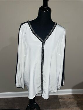 Style & Co. Black and White Embellished Top